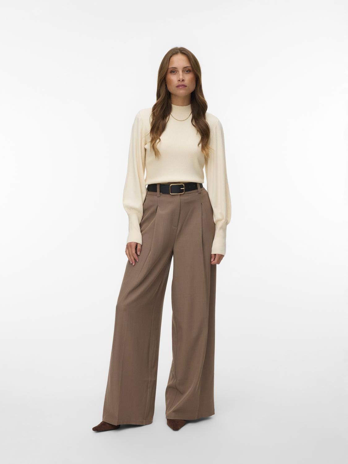 Vmhollykaris Ls Funnelneck Pullover Boo Beige
