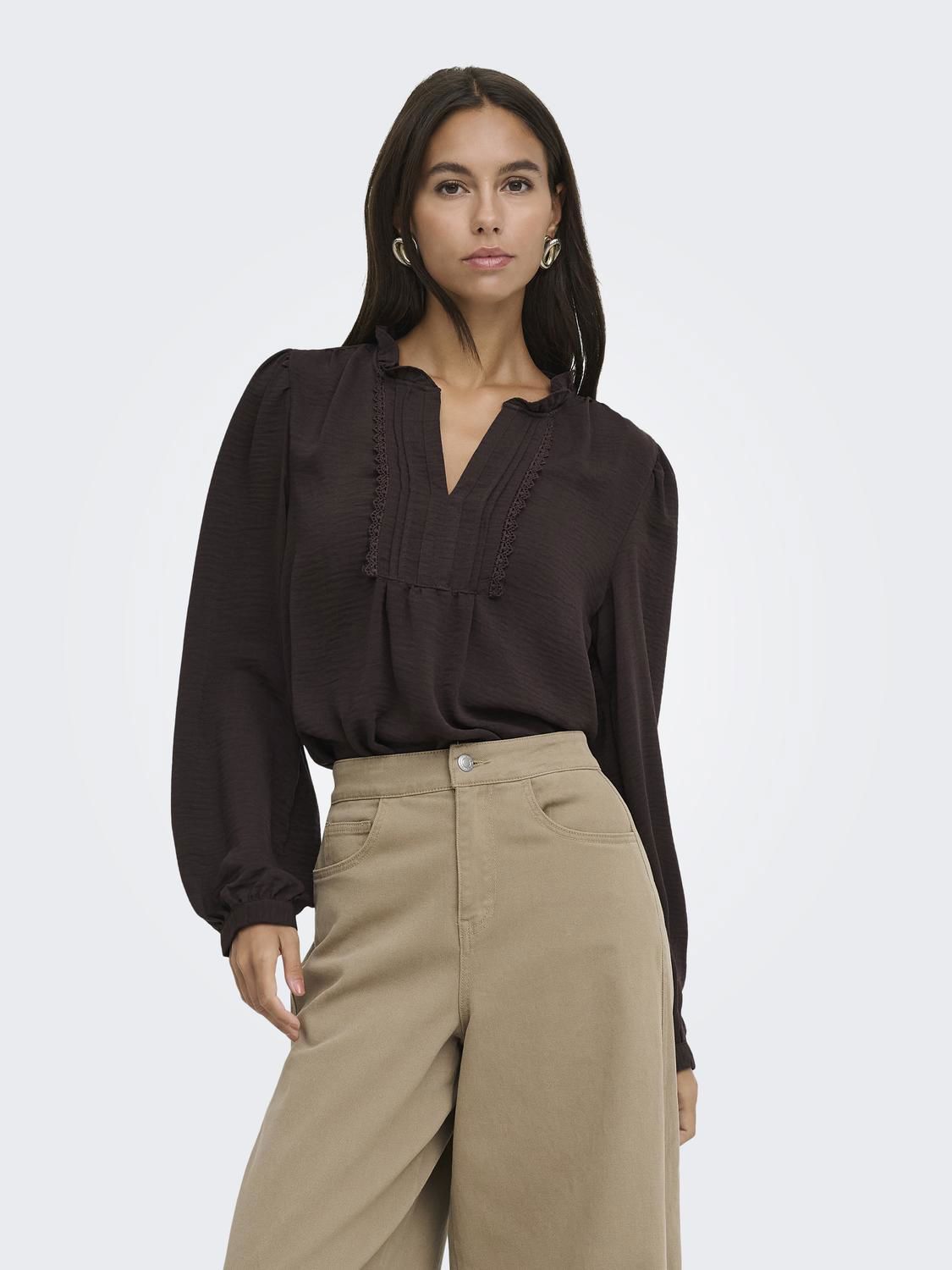 Jdyrachel Life L/s Pintuck Top Wvn Noos Brun