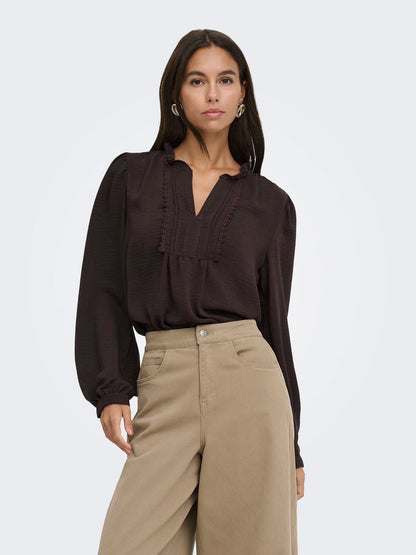 Jdyrachel Life L/s Pintuck Top Wvn Noos Brun