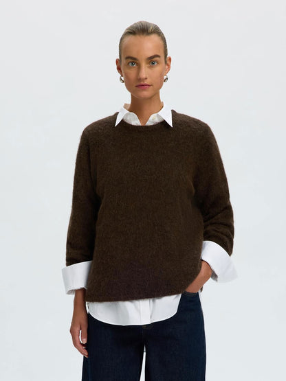 Slwlulu Brushed Ls Knit O-Neck Noos Brun