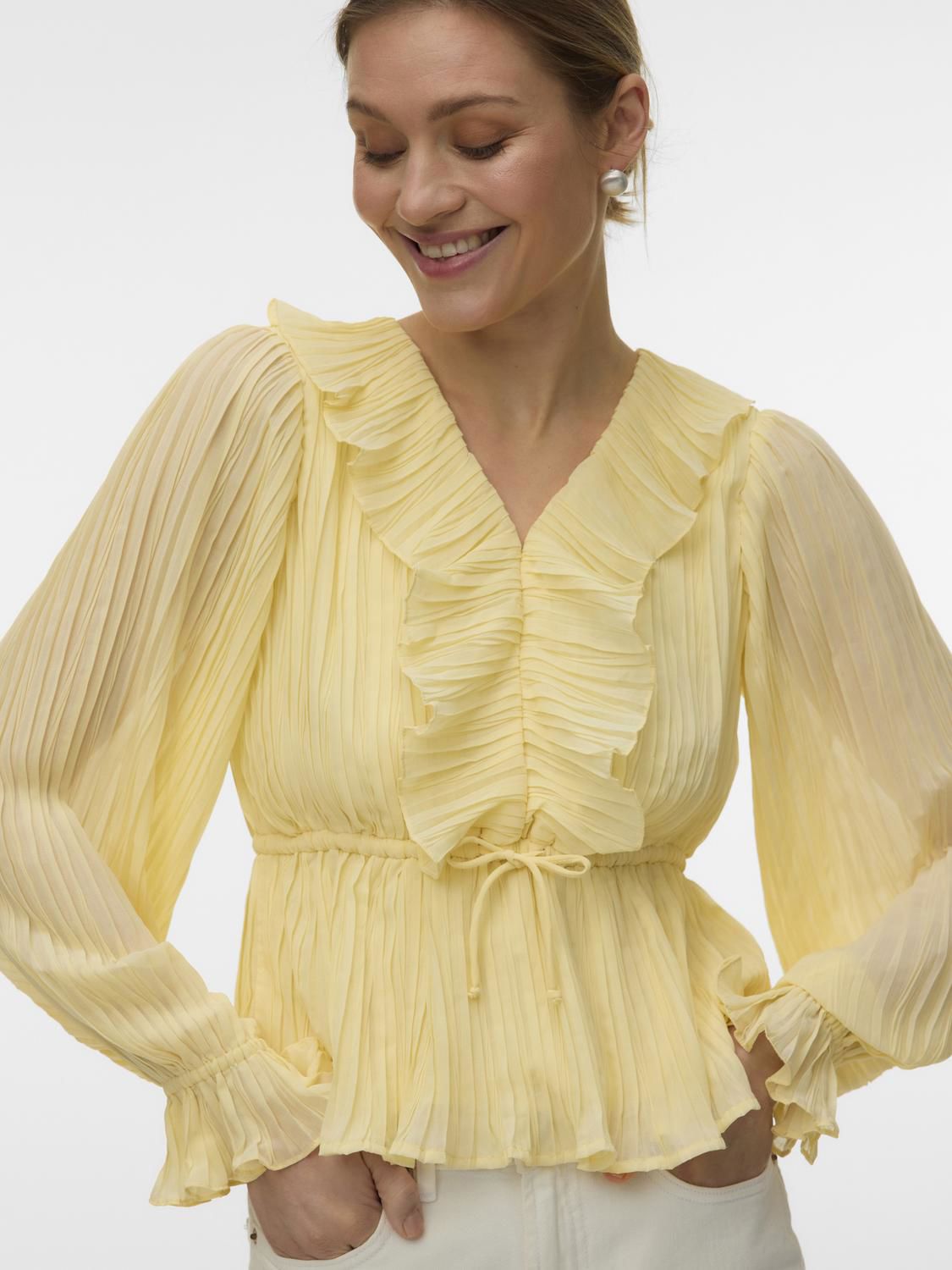 Vmdora L/s Frill Pleat Top Wvn Noos Gul