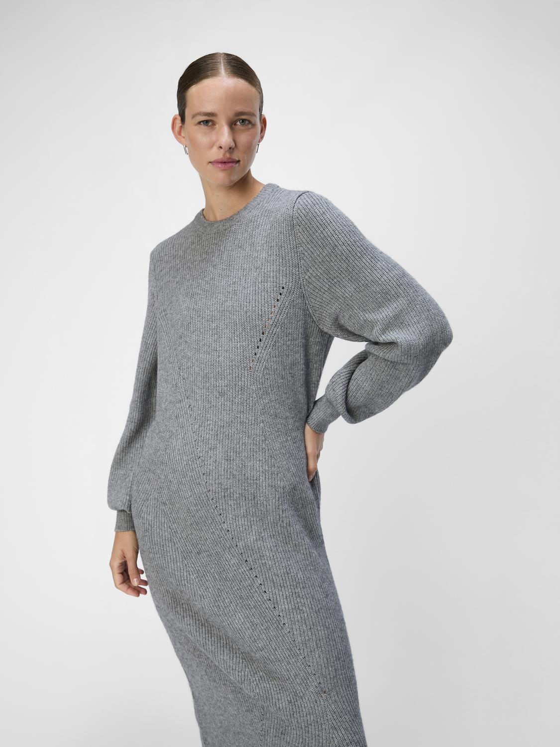 Objditte Re L/s Knit Midi Dress Noos Mellomgrå