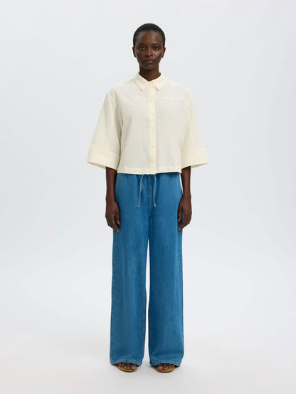 Slffinnie Relaxed 3/4 Sun Shirt B Hvit