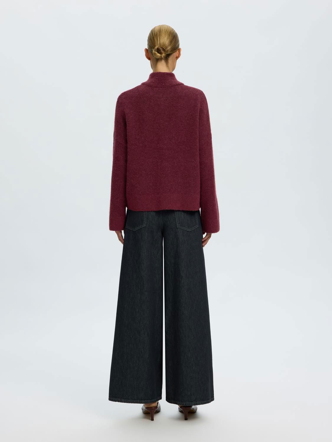 Slwsia Ras Ls Knit Zipper Cardigan Noos Burgunder