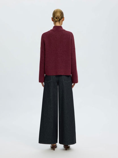 Slwsia Ras Ls Knit Zipper Cardigan Noos Burgunder