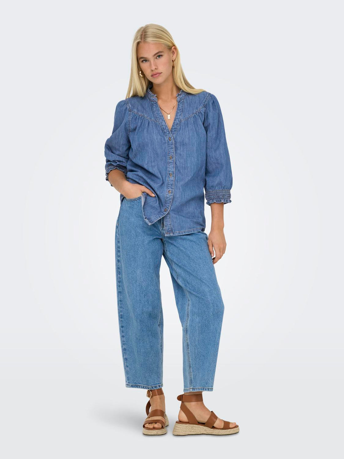 Onlraya 3/4 Shirt Dnm Akm Noos Blå