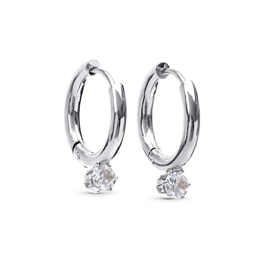 Oline - Crystal Hoop Earrings Stainless Steel Sølv