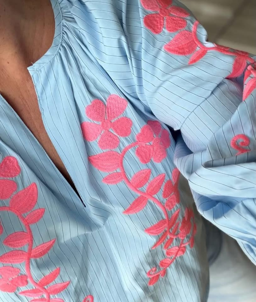 BOHEME COTTON SHIRT W/EMBRODERY Blå
