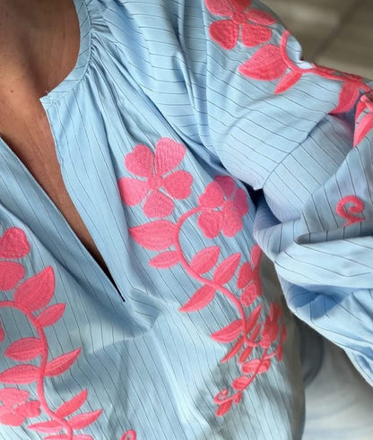 BOHEME COTTON SHIRT W/EMBRODERY Blå