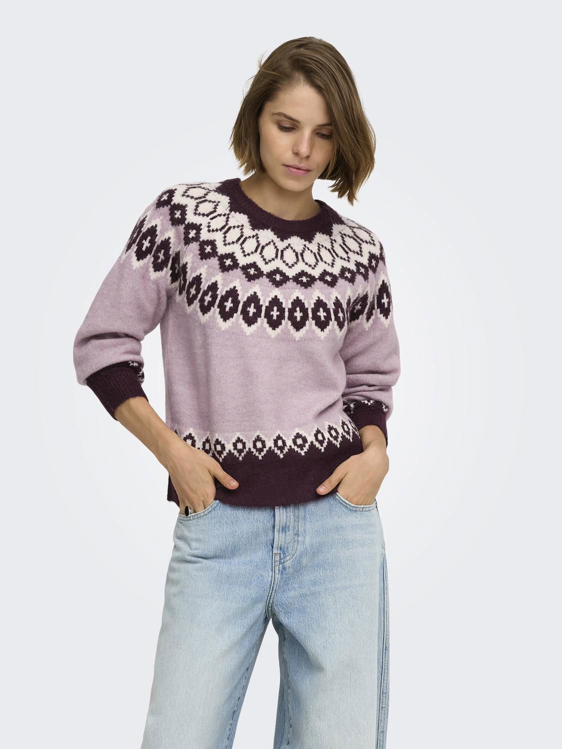Onlrusty Ls Fair Isle O-Neck Bf Knt Lilla