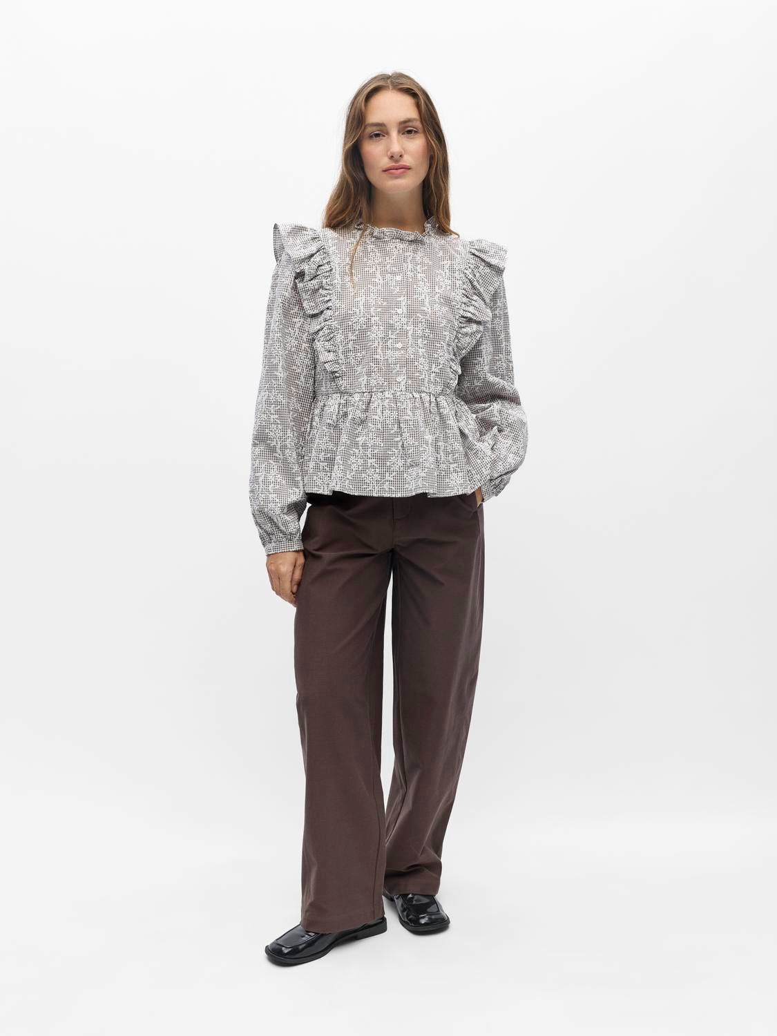 Objciara L/s Re Frill Top Rep Beige