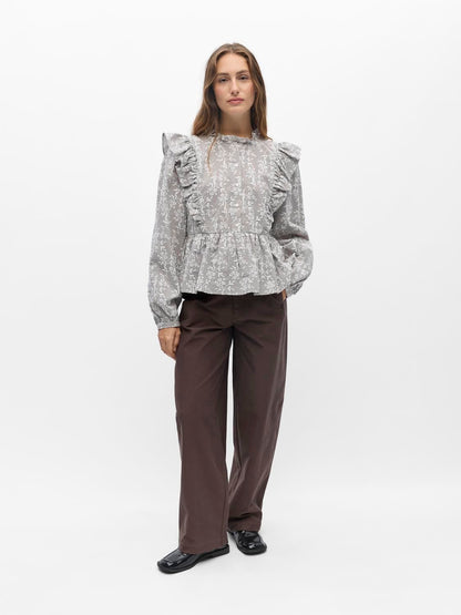 Objciara L/s Re Frill Top Rep Beige