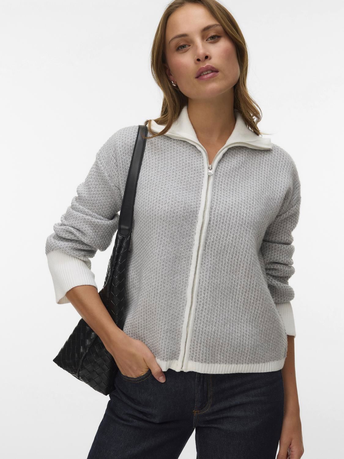 Awollie Ls Zip Knit Cardigan Hvit