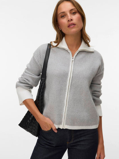 Awollie Ls Zip Knit Cardigan Hvit