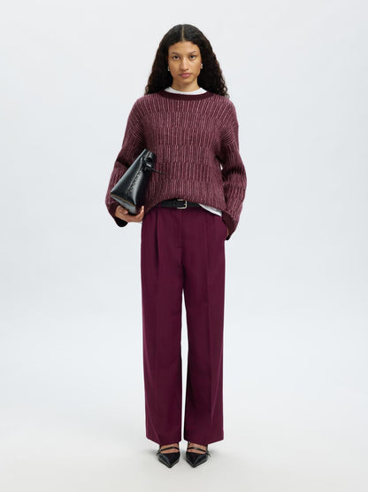 Slfalva Ls Knit Stripe O-Neck Burgunder