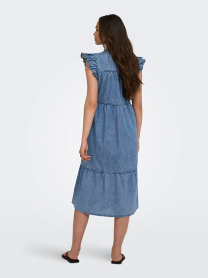 Onlshania S/l Frill Midi Dnm Dress Akm Blå
