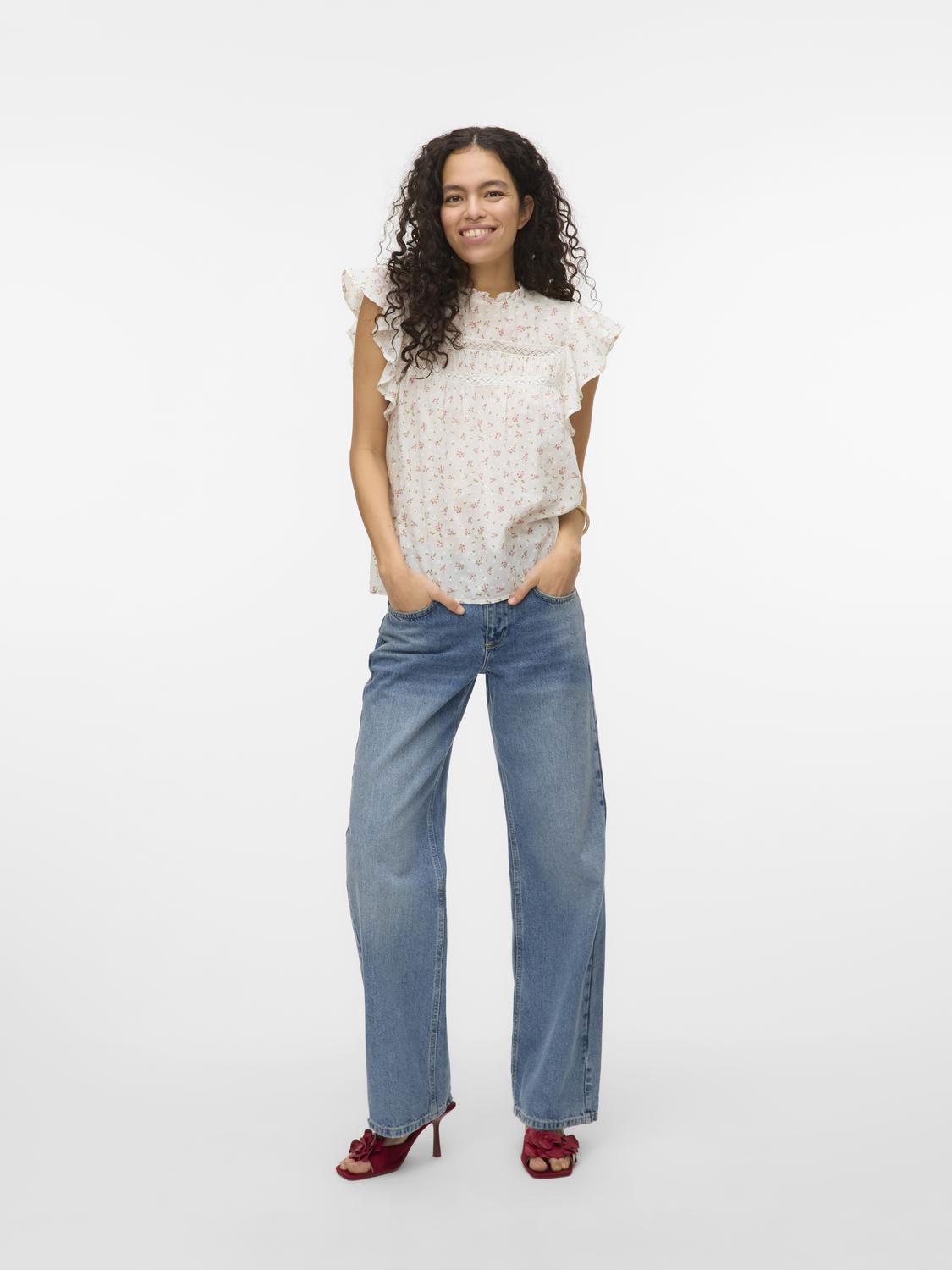 Vmtrine Sl Lace Top Wvn Noos Hvit