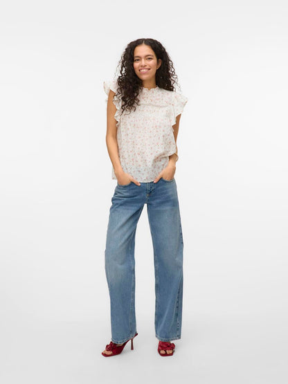 Vmtrine Sl Lace Top Wvn Noos Hvit