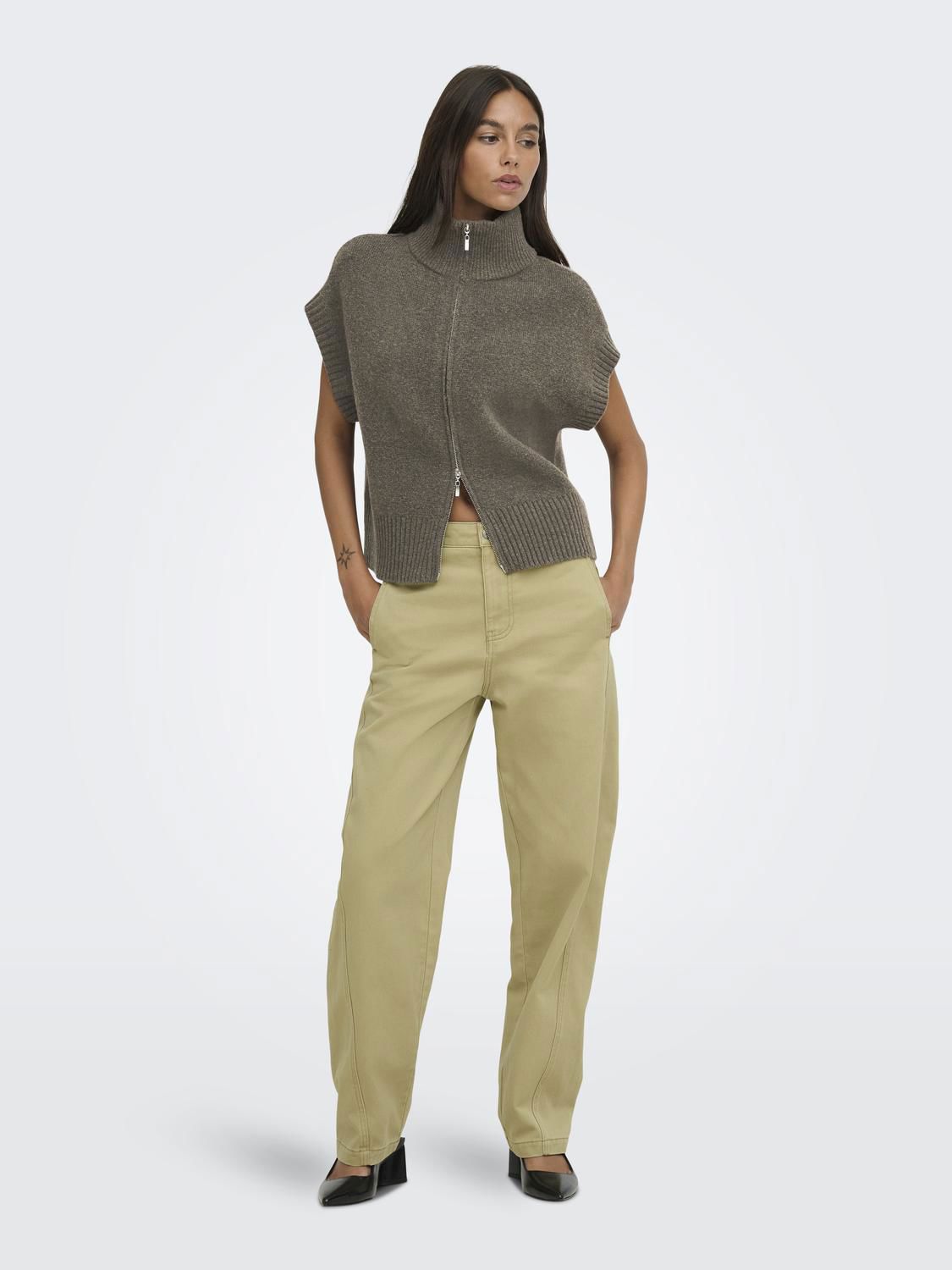 Jdylea S/l Hn 2way Zip Vest Knt Noos Grå