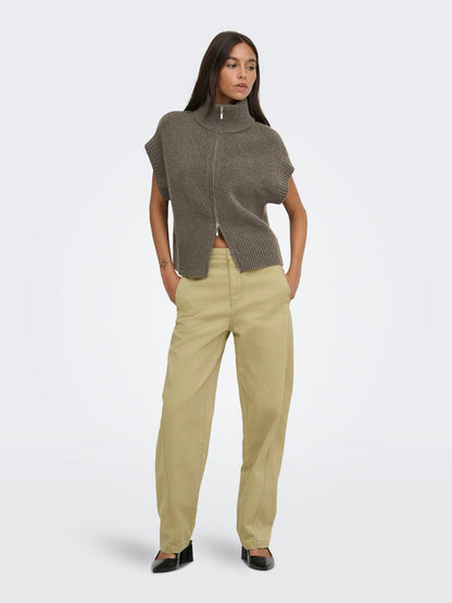 Jdylea S/l Hn 2way Zip Vest Knt Noos Grå