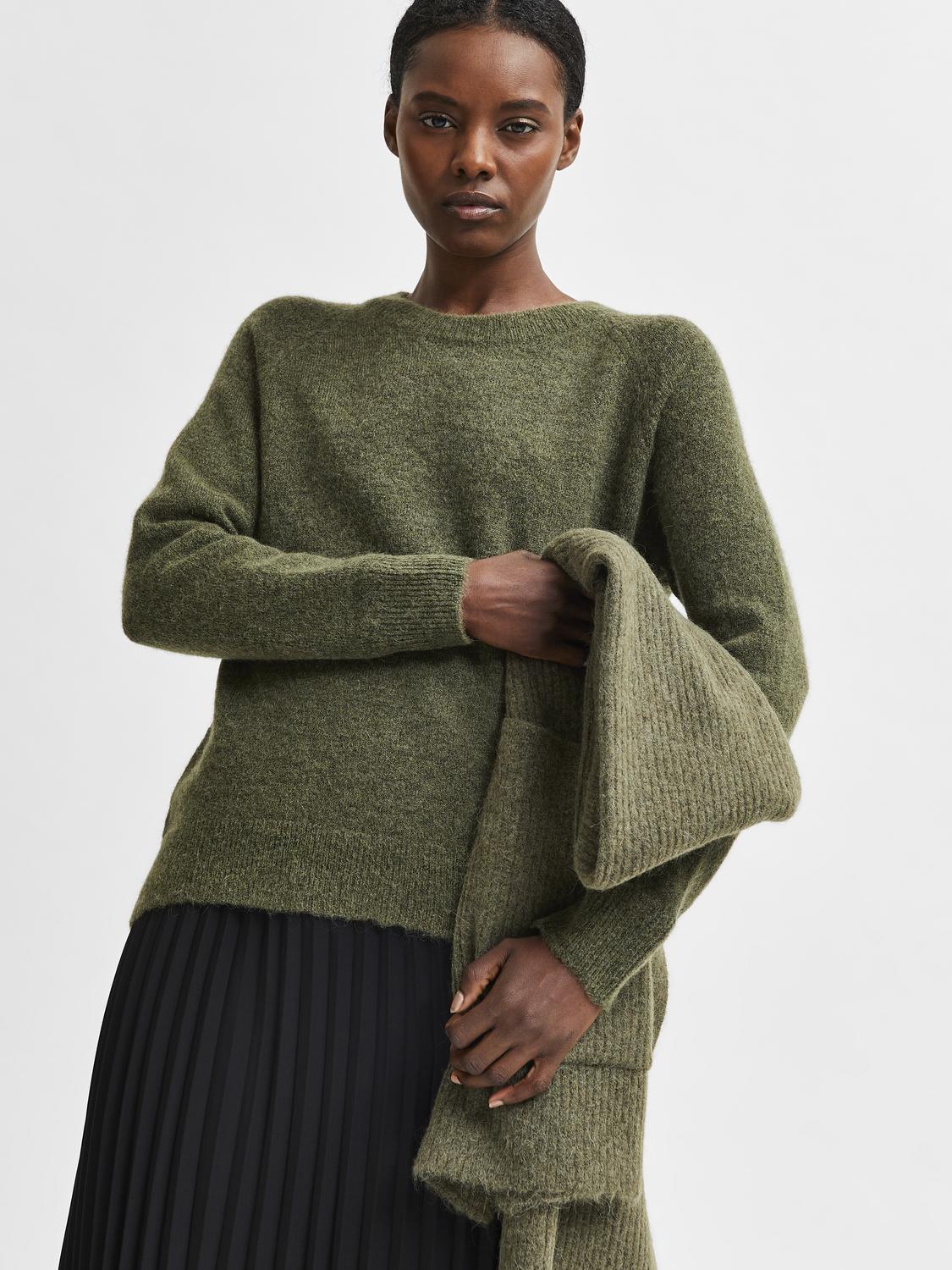 Slflulu Ls Knit O-Neck Noos Mellomgrønn