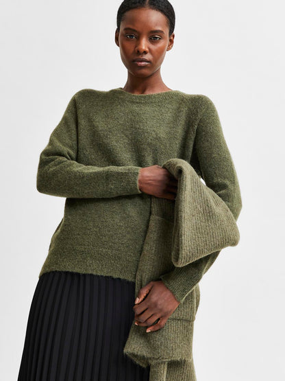 Slflulu Ls Knit O-Neck Noos Mellomgrønn