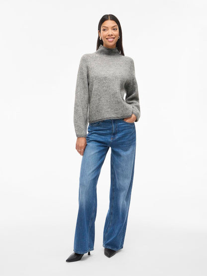 Vilory High Neck L/s Knit Top - Noos Mellomgrå