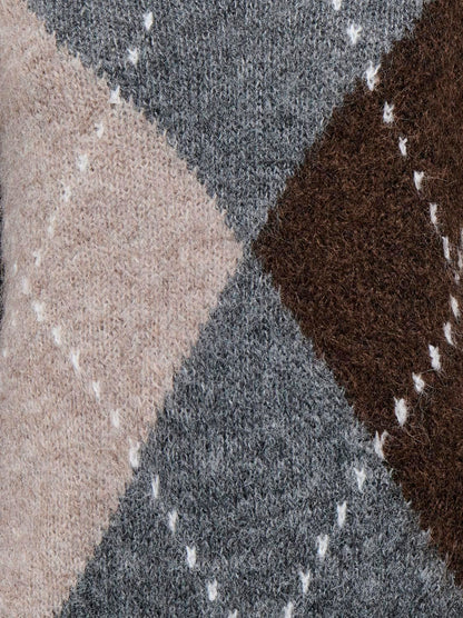 Jdyzoey L/s Vn Argyle Pullover Knt Noos Grå