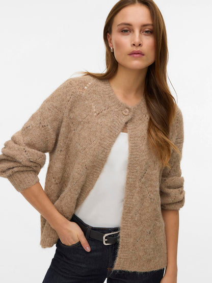 Vmshell Ls O-Neck Onebutton Cardigan Boo Brun