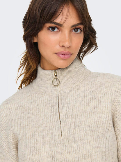 Onltokyo Solid L/s Zip Pullover Knt Noos Lysegrå