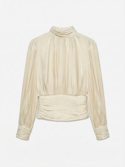 Vmpolly Ls High Neck Top Wvn Beige