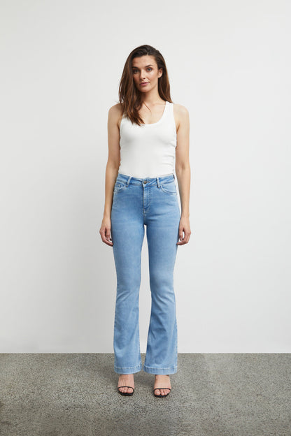 Pzbecca Uhw Bootcut Leg Blå