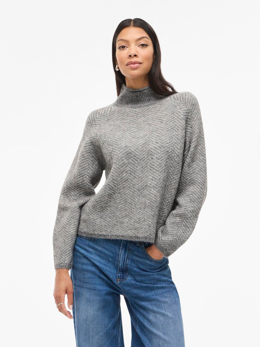Vilory High Neck L/s Knit Top - Noos Mellomgrå