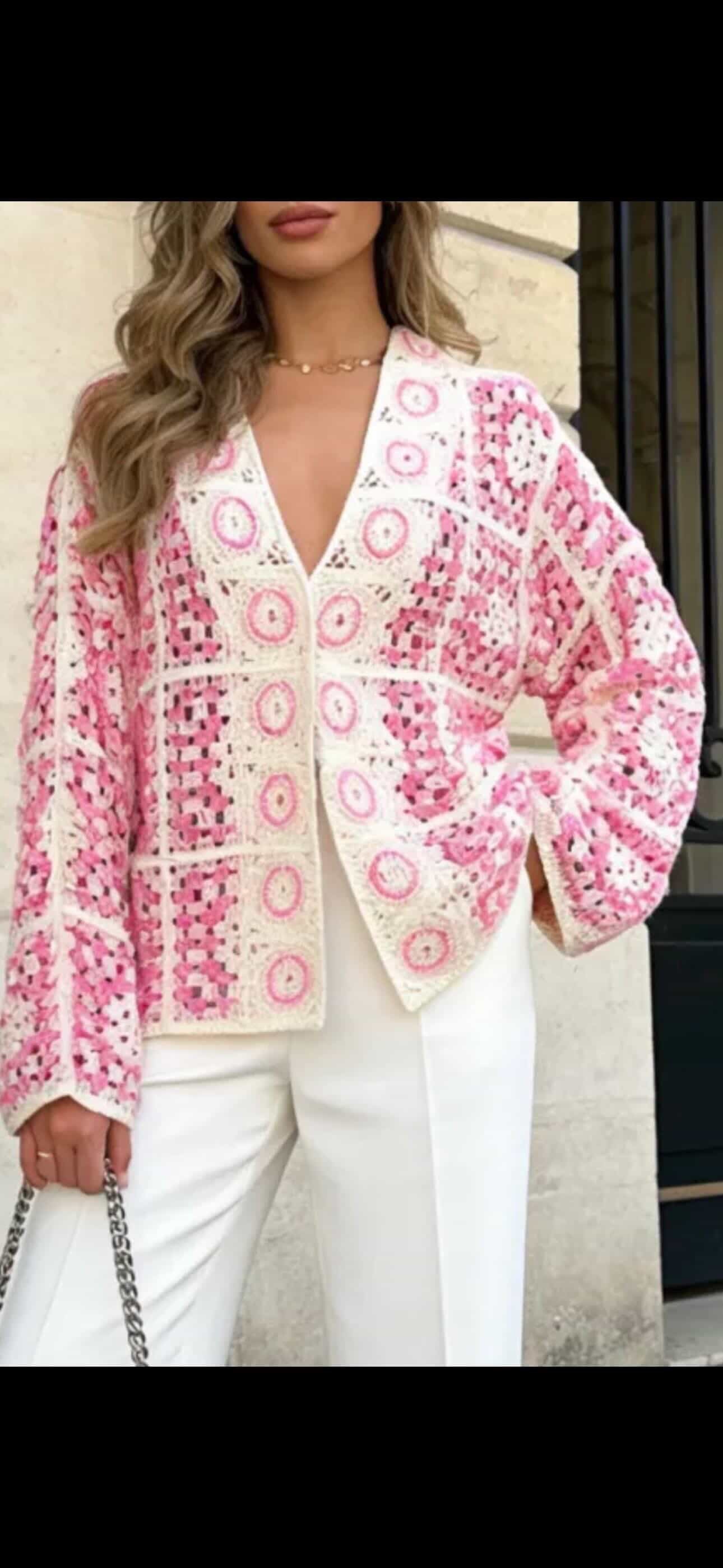 CROTCHED KNITTET JACKET Rosa