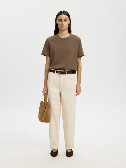 Slwessential Ss Boxy Tee Noos Beige
