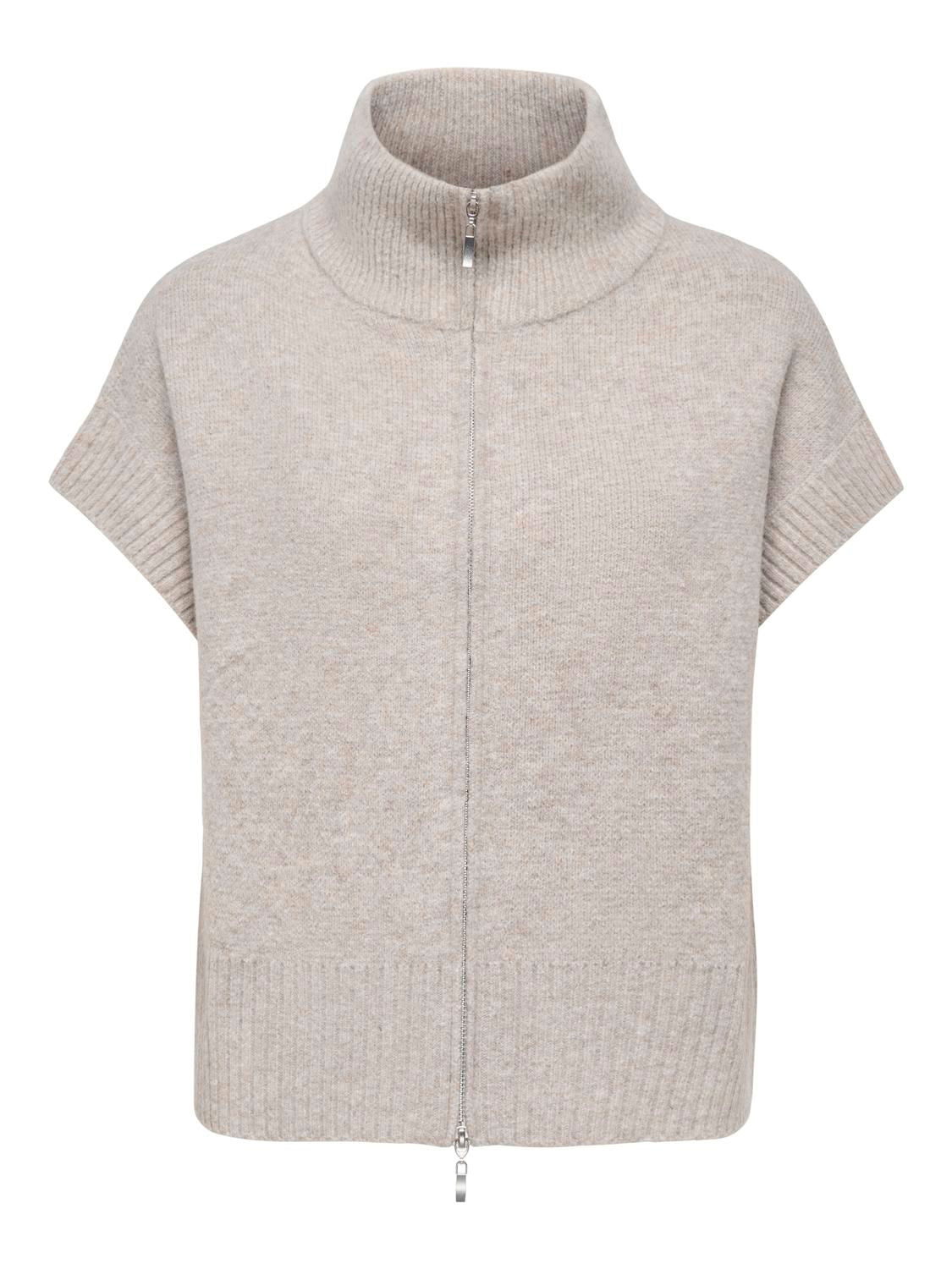 Jdylea S/l Hn 2way Zip Vest Knt Noos Beige