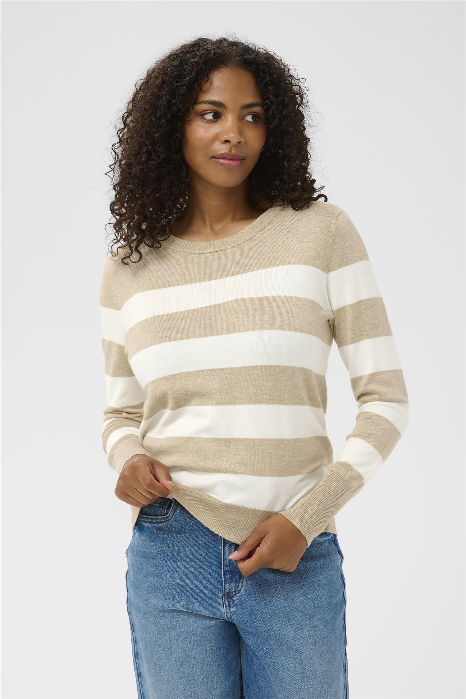 Kalizza Striped Knit Pullover Beige