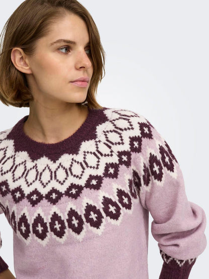 Onlrusty Ls Fair Isle O-Neck Bf Knt Lilla