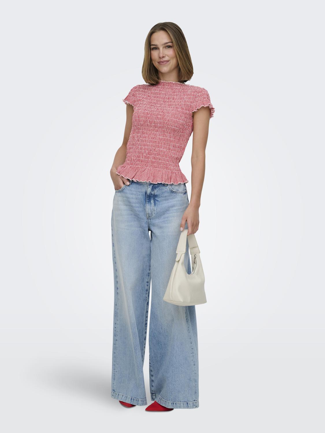 Onlcelle Cap Smock Boatneck Top Jrs Rød