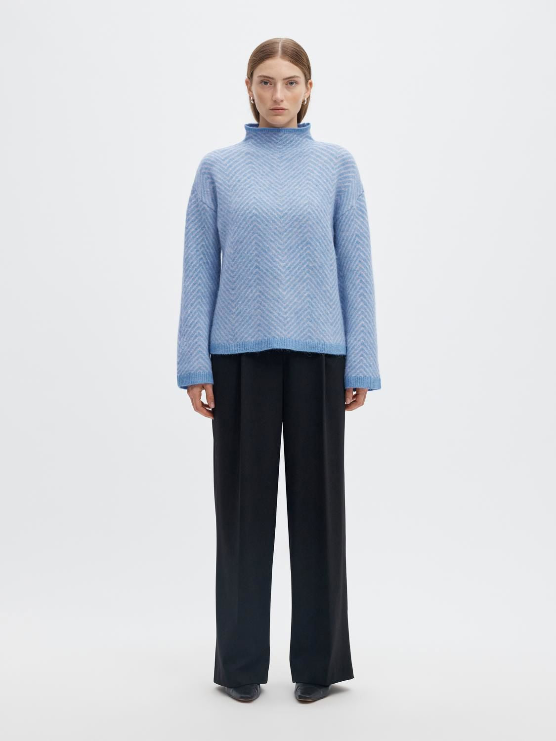 Slwlulu Ls Herringbone Knit High Neck Blå