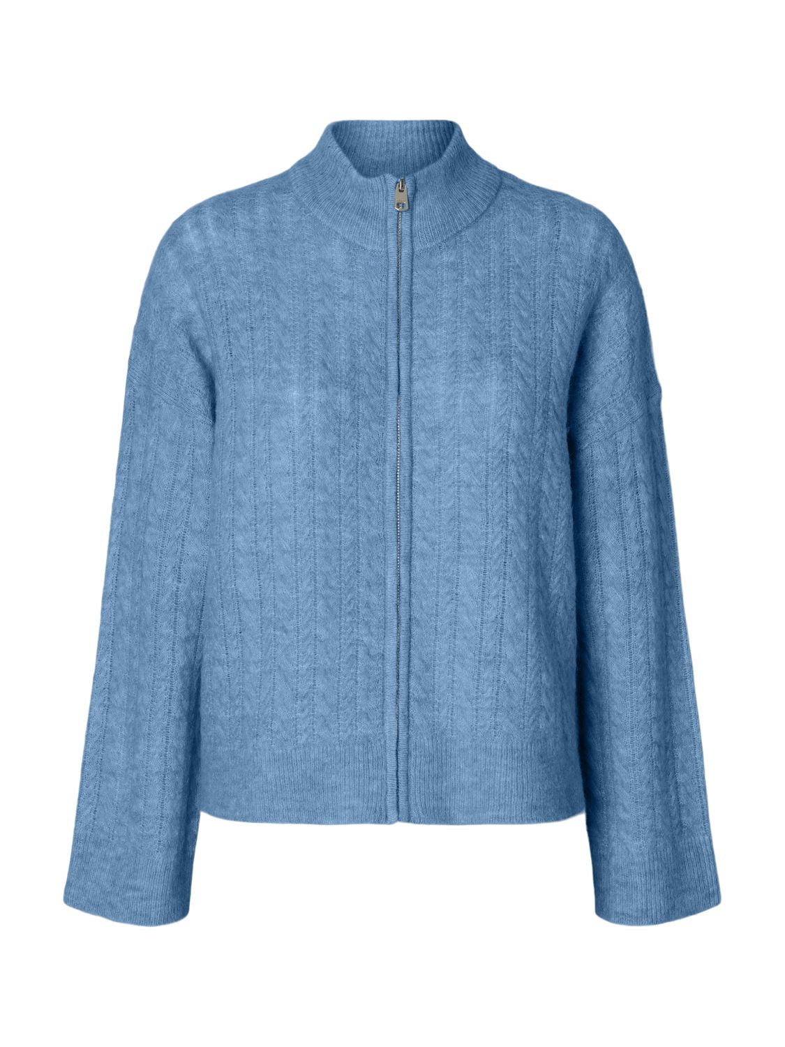 Slwlulu Cable Ls Knit Zipper Cardigan Blå