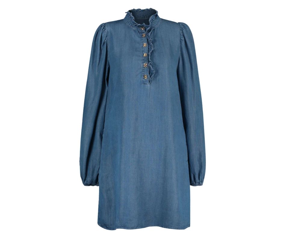 VANDA GOLDBUTTON TENCEL KJOLE Blå