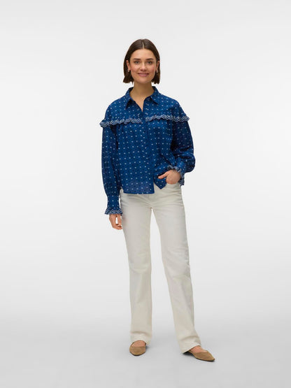 Vmclarence Ls Shirt Wvn Blå
