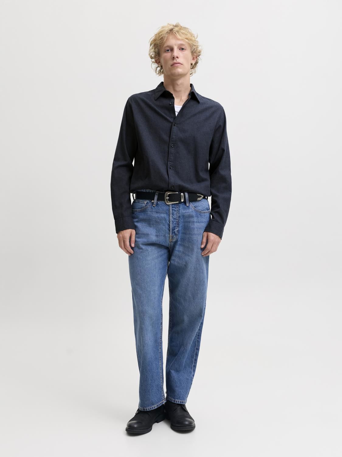 Jjefield Melange Shirt Ls Sn Blå
