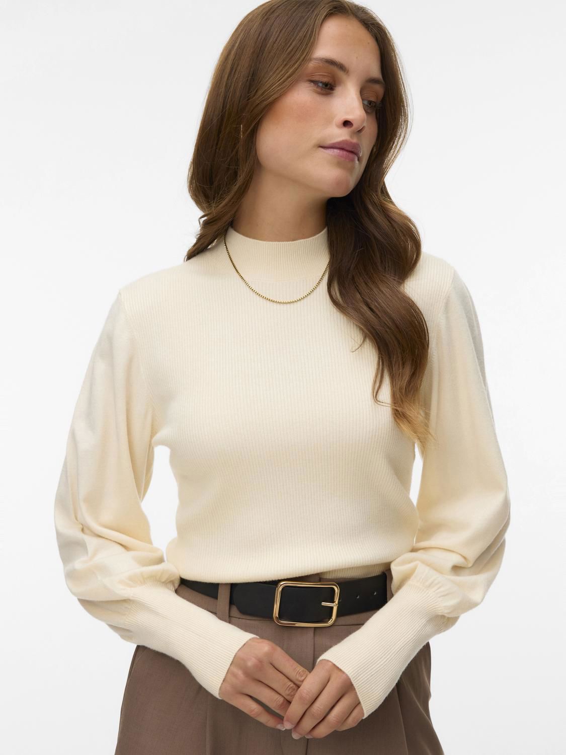 Vmhollykaris Ls Funnelneck Pullover Boo Beige