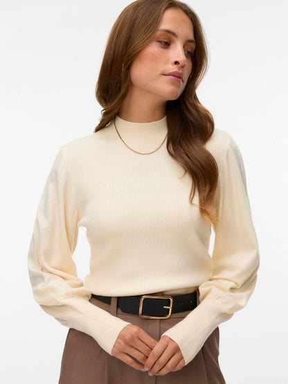 Vmhollykaris Ls Funnelneck Pullover Boo Beige