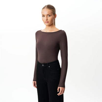 Soft Boatneck Long-sleeve Brun