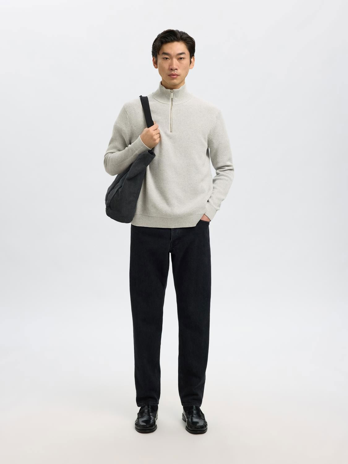 Slmdane Ls Knit Structure Half Zip Noos Grå