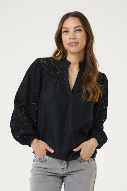 Crliselin Lace Blouse Mørkeblå