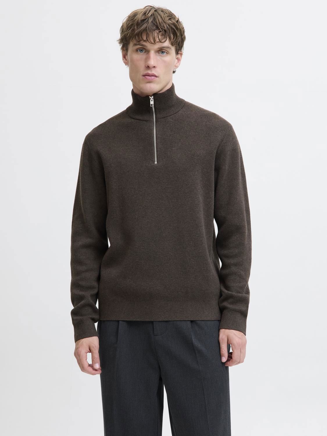 Jprmilano Stitch Knit Half Zip Sn Brun
